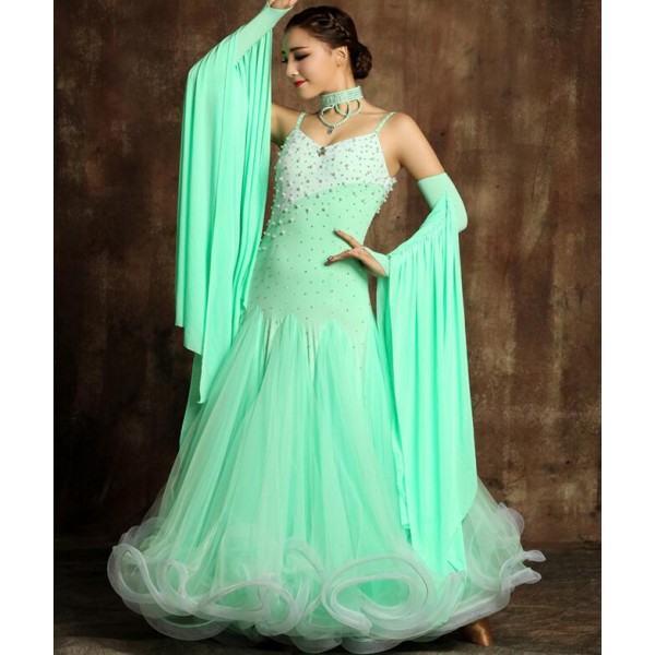 light green Mint colored sleeveless rhinestones women's high quality